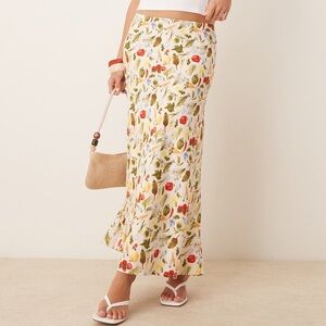 NWT Abercrombie & Fitch Linen Blend Maxi Skirt in Veggie Print